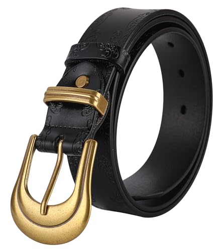 ALAIX Western Leather Belts for Women Cowboy/Cowgirl Belt Big Gold Buckle Belt Black Leather Belt Pants Jeans Belts for Women3
