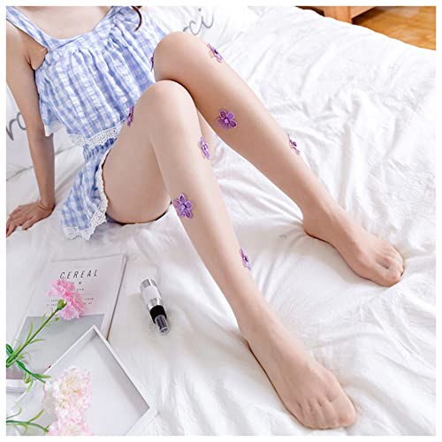 Image of Erinaco Women's Flower Pattern Sheer Footed Pantyhose Control Top Tights Stockings with Reinforced Toes