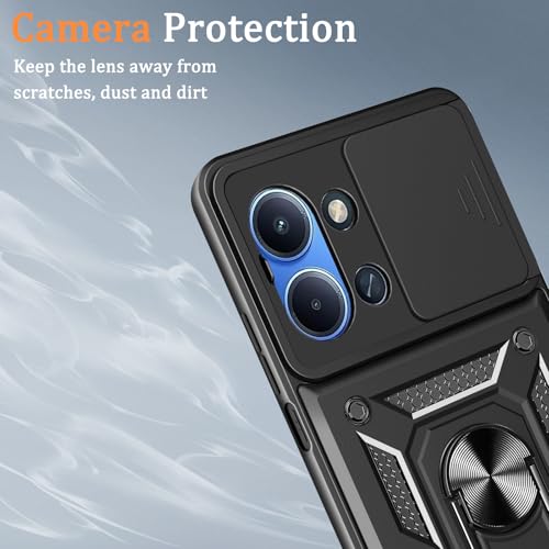 Image of Heavy Duty Back Case Cover for Redmi 15C /Poco C85 5G, Shockproof Redmi 15C /Poco C85 Back Cover, Ring Case with Kickstand and Camera Protection Shutter - Black