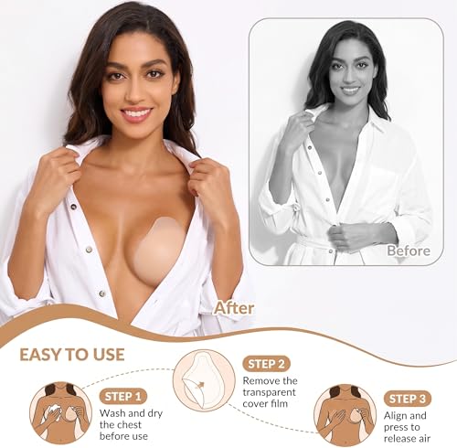 Women Nipple Covers Sticky Push up Adhesive Bra Ultra-Thin Added Lift Seamless Strapless Backless Wear Beige — view 5