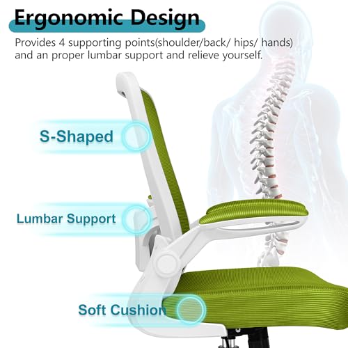 FelixKing Office Chair, Ergonomic Desk Chair Breathable Mesh Chairs Adjustable High Back Lumbar Support Flip-up Armrests, Executive Rolling Swivel Comfy Computer Chairs Home Office Avocado Green
