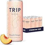 TRIP CBD Drink, Sparkling Peach Ginger Fizzy Drink, Low Calorie, Vegan (Pack of 12 x 250ml)
