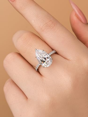 5.0CT Elongated Pear Shaped Engagement Ring,Hidden Halo Simulated Diamond Ring,925 Sterling Silver Promise Wedding Ring4