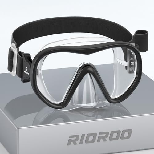 RIOROO Taucherbrille Kinder mit Stoffband, Schwimmbrille Kinder Und Elastischem Stoffband, Tauchmaske mit Nasenabdeckung 180°Panorama HD Anti Nebel Anti-Leck für Kinder 4-16 Jahre