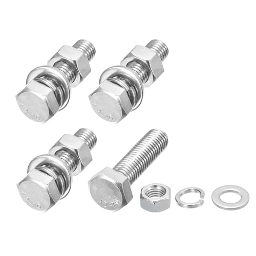 Image of METALLIXITY Hex Head Screws Bolts, Nuts, Flat & Lock Washers Kits (M12-1.75x45mm) 4 Set, Stainless Steel Fully Threaded Machine Screws Bolt Set - for Home Appliance Equipment
