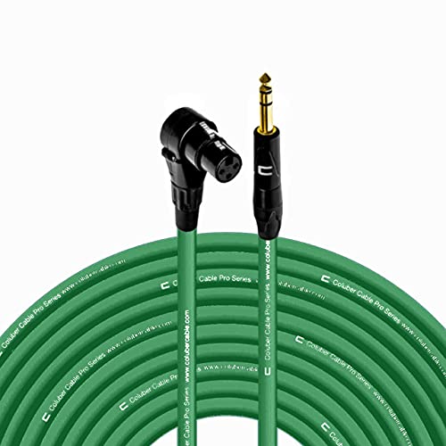 COLUBER CABLE Right Angle XLR Female to 1/4" TRS Male - 100 Feet - Green - Pro 3-Pin Microphone Connector for Powered Speakers, Audio Interface or Mixer for Live Performance & Recording