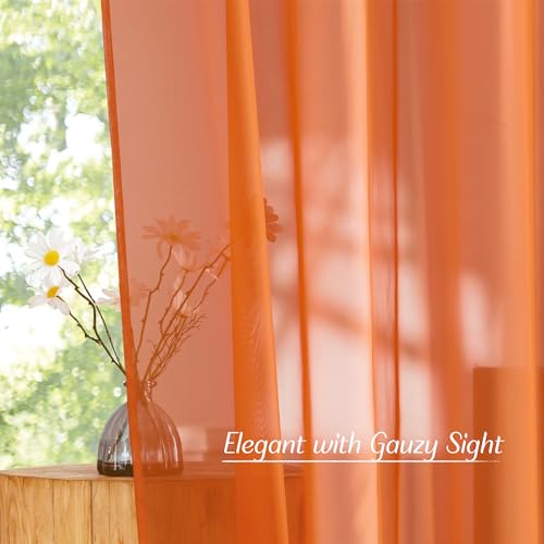 Image of NICETOWN Orange Sheer Window Curtains for Saints' Day, Grommet Voile Sheer Textured Window Treatment with Light Filtering Drapes for Kids Room /Halloween, W54 x L84, 2 Panels
