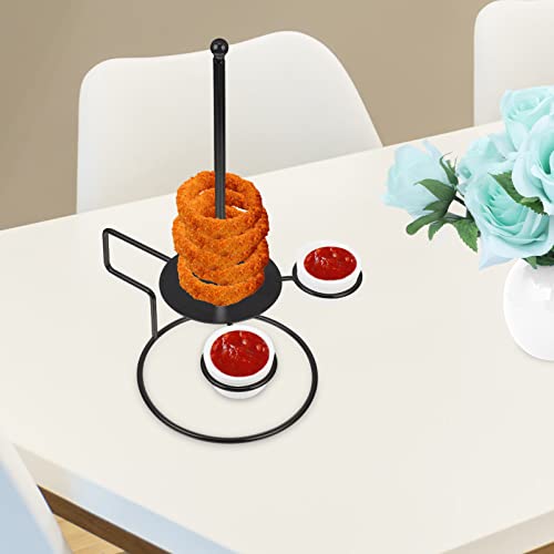 Luxshiny Metal Stand Stainless Steel Donut Stands Set Bagels Display Stand Onion Ring Tower with Sauce Bowl Food Storage Rack Dinner Party Supplies for Doughnut Dessert (Black) Cone Holder
