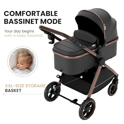 Image of Accombe 2-in-1 Convertible Baby Stroller for Newborn to Toddler | Skin-Friendly Breathable Fabric, All-Terrain Wheels for Smooth Ride, Adjustable Canopy with UPF50+ Protection
