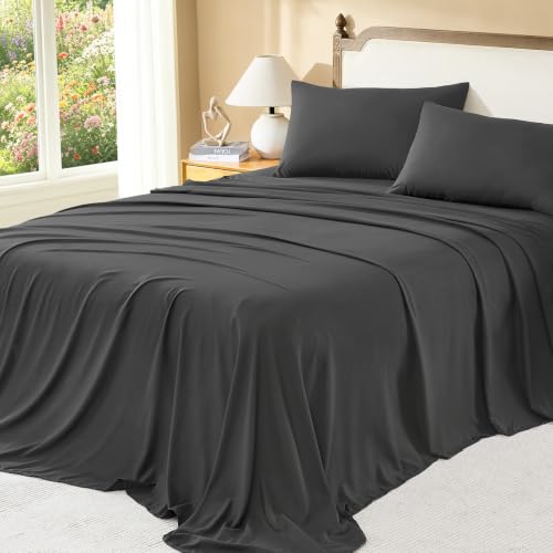 Image of Litanika Dark Grey Full Size Comforter Set with Sheets - 7 Pieces Bed in a Bag Full Tufted Complete Bedding Sets with Comforter, Sheets, Pillowcases & Shams