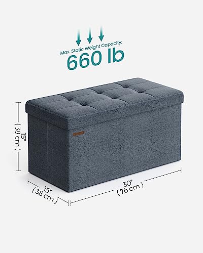 Image of SONGMICS Mazie Collection - 30 Inches Folding Storage Ottoman Bench, Ottoman Foot Rest, End of Bed Bench, Storage Chest, Load 660 lb, for Living Room, Bedroom, Entryway, Misty Blue ULSF047Q01