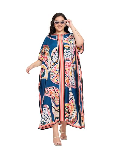 Image of Gypsie Blu Women Plus Size Kaftan Dress Beach Cover Up Maxi Dresses for Women, V-Neck Kimono Sleeve 1X-3X