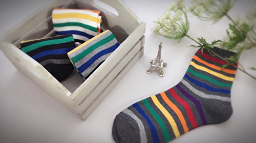 Gotyourtoes | Womens Teen Girls | Cute Crazy Fun Colorful | Crew Socks | Great Gifts | 4 Pairs (Rainbow Stripes) #TOP3