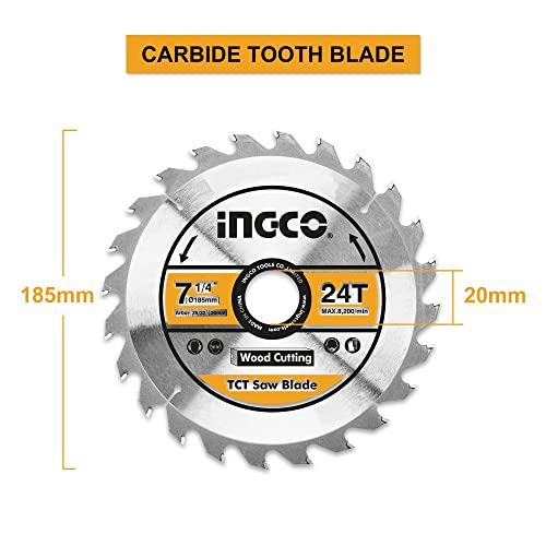 Image of INGCO Circular Saw, 1400W | 4800rpm Electric Saw, Adjustable Cutting Depth /Bevel Cutting Corded Saw with 185mm Blade for Home Decoration or Woodworking