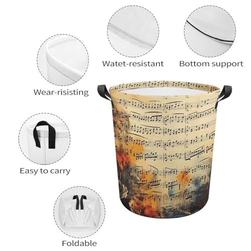 Panier à linge pliable grand format imprimé notes de musique pour buanderie