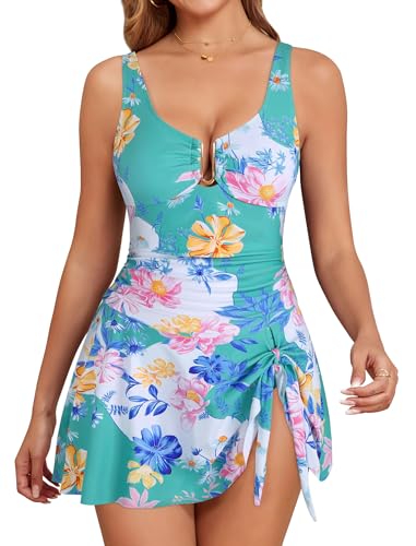 ZAFUL Women's U Wire Ring Swim Dress Swimsuit Tummy Control Swimdress One Piece Bathing Suit Skirt Swimwear