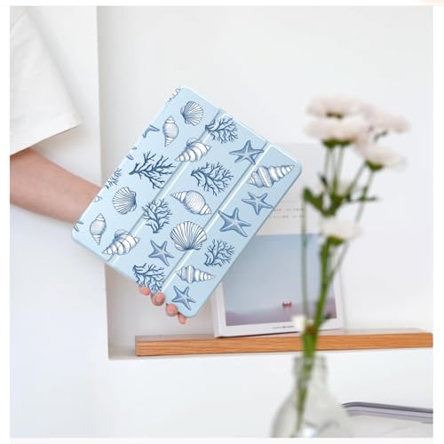 BlHMCASE Cute Sea Shell Conch for iPad Air 13 Inch Case M3 2025/M2 2024 with Pencil Holder, Auto Sleep/Wake, Blue Leather Clear Acrylic Back Cover by BlHMCASE - Used condition - Image 2