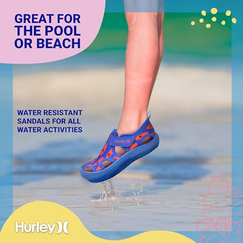 Image of Hurley Kona Toddler Water Shoes - Beach Essentials, Girls and Boys Closed Toe Sandals, Lightweight, Breathable, Kids Water Shoes with Non-Slip Sole and Adjustable Straps, Outdoor Toddler Swim Shoes