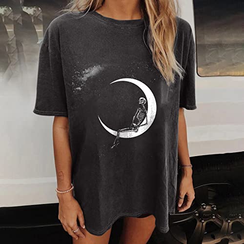 Image of Summer Y2k Tops for Womens, Casual Vintage Short Sleeve T-Shirt, Girls Oversize Loose Round Neck Elastic Tee