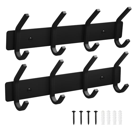 Image of VAEHOLD Wall Hooks, Heavy Duty Aluminum Towel Hooks for Hanging Coat, Hat, Key, Clothes, Closet Hook Wall Mount for Kitchen, Bathroom, Office ( inchC inch Shape Coat 4 Hooks 2 Pack)