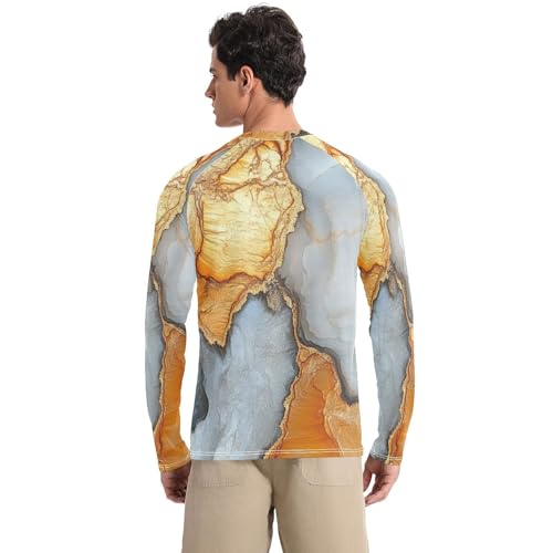 Marble Silver Orange Men's UPF 50+ Swim Shirts Classic Crew Neck Comfort UV Protective Clothing Water Fishing2