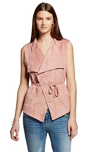 Romeo and Juliet Couture Women's Faux Suede Vest with Tie Back Detail (Small, Blush)
