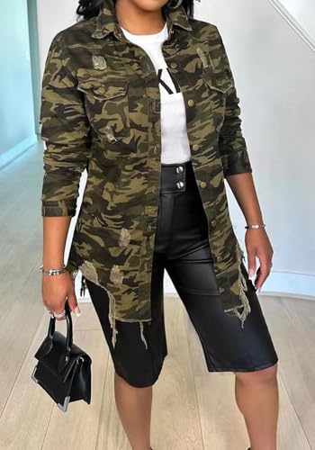 Women's Camo Button Boyfriend Jackets with Pockets Distressed Army Fatigue Casual Long Sleeve Ripped Coat Outerwear3
