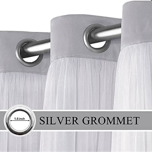 Image of Light Gray Blackout Curtains 84 Inches Long - Double Layer Grey Curtains, Luxury and Romantic Light Block Panels, Window Decor for Bedroom Dining Room, 52W X 84L, 2 PCs