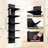 YEXEXINM 5 Tier Wall Shelf Unit - Narrow Smooth Laminate Finish - Vertical Column Wall Decor Mount Floating Storage Home Decor Organizer Tall Tower Utility Shelf for Bedrooms, Living Rooms(Black) - Image 3