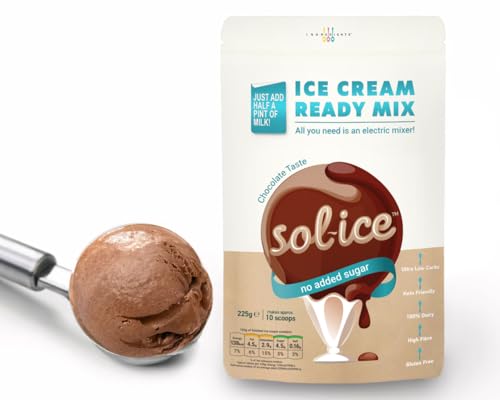Sol-ice 0% Added Sugar Ice Cream Mix Powder | Dairy Keto Friendly | Whip with Just a Mixer or Machine | Chocolate 225g (makes 8-10 scoops)