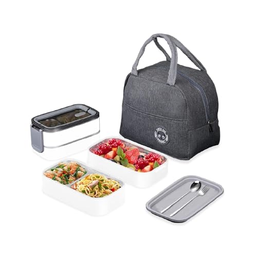 TAPIT Stainless Steel Lunch Box - Insulated Bento Box Multifunctional Containers Food Containers with 2 Compartments Tableware Nylon insulation bag (Grey)