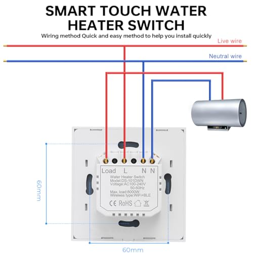 Acmerota Intelligenter Zeitschalter für Tauchsieder, 2er-Pack 20A 4000W WiFi Smart Wandzeitschalter, kompatibel für Alexa Google Assistant Tuya-App, kein Hub erforderlich, schwarze 43 mm tiefe Box