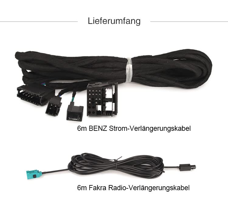 erisin BZ6M Cavo di prolunga radio Power & Fakra per Mercedes Benz W211 W463 W219 W215 W220 E/G/CL/CLS/S Class Autoradio, lunghezza: 6 m, 40-Pin-Quadlock