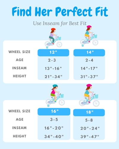Image of bicystar Girls Bike Ages 2-8, 12-18 Inch with Training Wheels, Pink /Blue