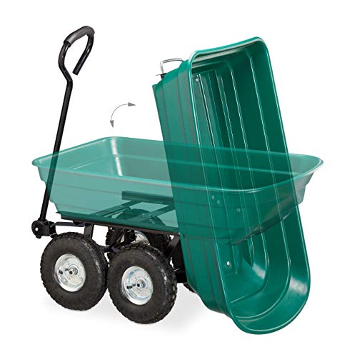Carretilla Relaxdays con función de volcado, 4 ruedas neumáticas 3.50-4, capacidad hasta 200 kg, estructura de acero aleado, plástico y goma, color verde miniatura 6