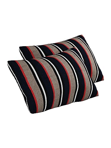 Image of Varde 180 TC Pillow Cover Set of 2 | Pillow Cover Cotton 100% | Pillow Cover Set of 2 King Size | Wrinkle Free & Fade Resistance | Striped Pattern | Standard Size | All Season Use (Black & Grey)