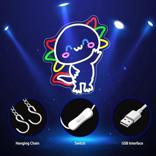 Image of Axolotl Neon Sign, Neon Signs for Wall Decor Neon LED Signs Room Neon Light Up Signs Home Decor for Bedroom Club Party Bar Shop USB Operated