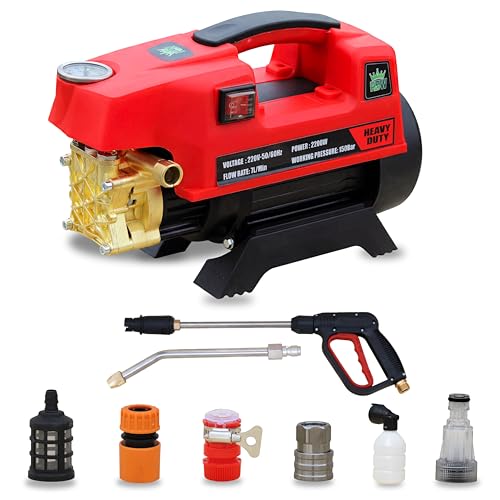 Image of RBW High Pressure Washer with Brass Coated Pump | 120-150 Bar Spray Gun with 26 Feet Hose Pipe | 7 L /M Water Flow for Home,Car,Wash Cleaning Purpose (P-350,Red)