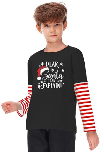 Image of Remimi Unisex Kids Christmas Long Sleeve Shirt Xmas Print Stripe Shirts 2-12 Years