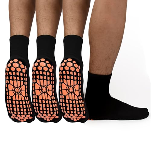 ELUTONG Men Non Slip Sticky Grips Socks 3 Pairs Tile Wood Floors Anti-Skid Workout Yoga Pilates Hospital Slipper Socks