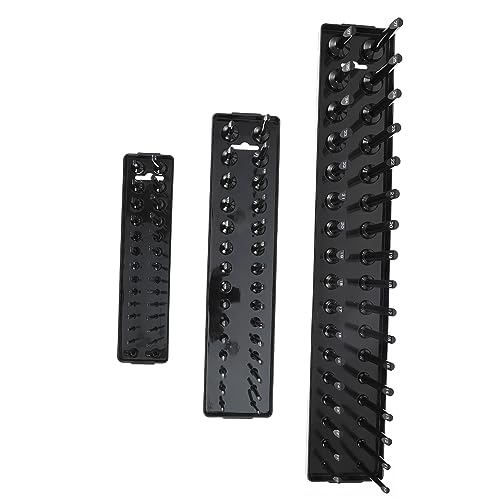 TEHAUX 3Pcs Heavy Duty Socket Organizer Tray Metric Sae Drive Socket Holder with Clearly Labeled for Efficient Storage Classification for Garage Workshop Use