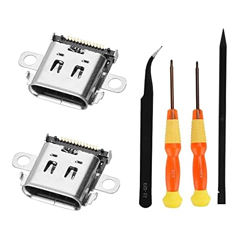 Switch Charging Port Replacement, 2 Pack Original Type-C Port Power Jack Connector Fit for Nintendo Switch NS Console, USB Charging Port with 2 x Screwdrivers, 1xTweezers, 1xPry for Nintendo Switch Cover