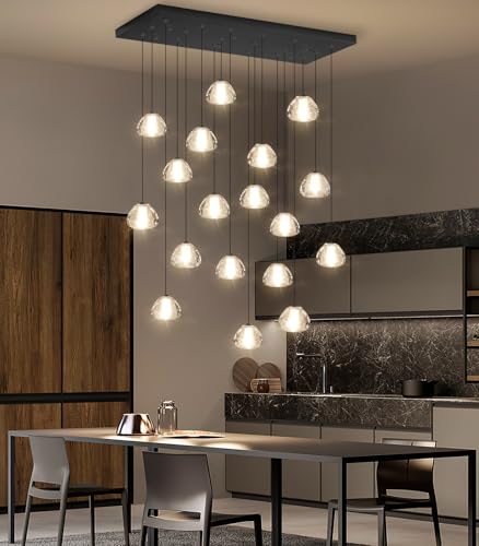 Image of Crystal Rectangular Chandeliers for Living Room Dining Room Light LED Pendant Lights Fixtures Lighting Chandelier for Foyer Entrance Black