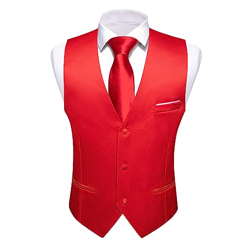 Image of Barry.Wang Vest for Men Business /Leisure Dress Suit Vests V-neck 2 Pockets Wedding Party Tuxedo Satin Waistcoat