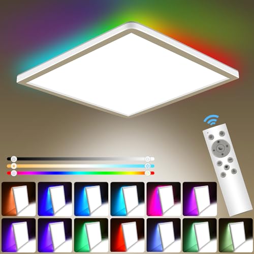 Deckenleuchte Dimmbar mit Fernbedienung: 24W RGB Farbwechsel Deckenlampe...