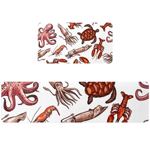 Alfombrillas de cocina antideslizantes para evitar resbalones con diseño de calamar 2
