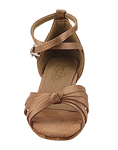 Very Fine Ballroom Latin Tango Salsa Dance Shoes for Girls - 6005G - 1.5 inch Heel-Brown Satin - Size - 2.5 M3