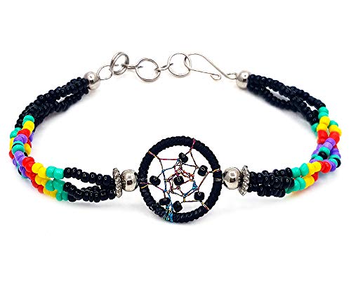 Mia Jewel Shop Handmade Native American Style Tribal Dream Catcher Beaded Multi Strand Bracelet (Black)
