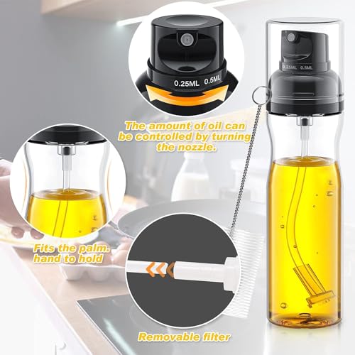 Milukon 250ml Olive Oil Sprayer Bottle with Brush, Including 0.25ml Mode and 0.5ml Mode, Olive Oil Spray Bottle for Cooking