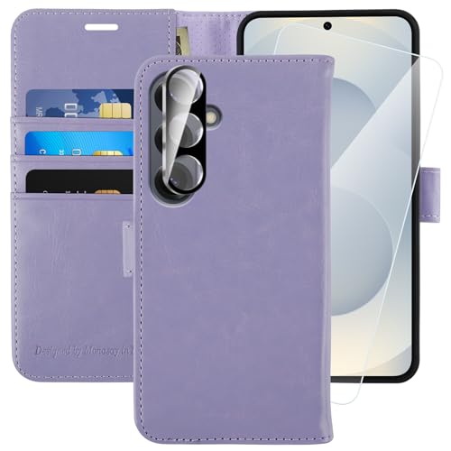 Étui coque Galaxy S25 5G MONASAY en cuir PU lavande avec protège-écran